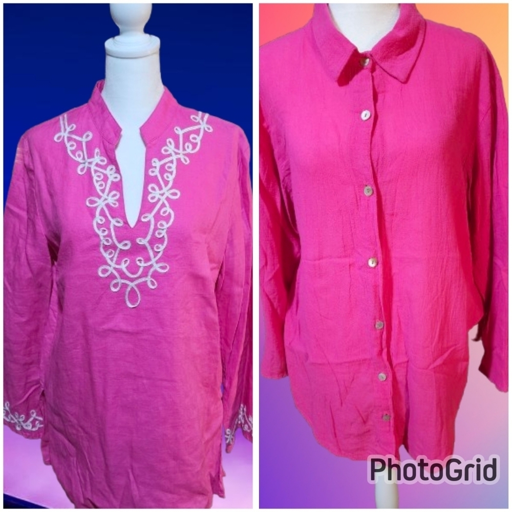 ๐ฃBundle of 2๏ธโฃ Pink Carole Little Tunic Size 8 & ISA Size M Button Down 3/4 SLV